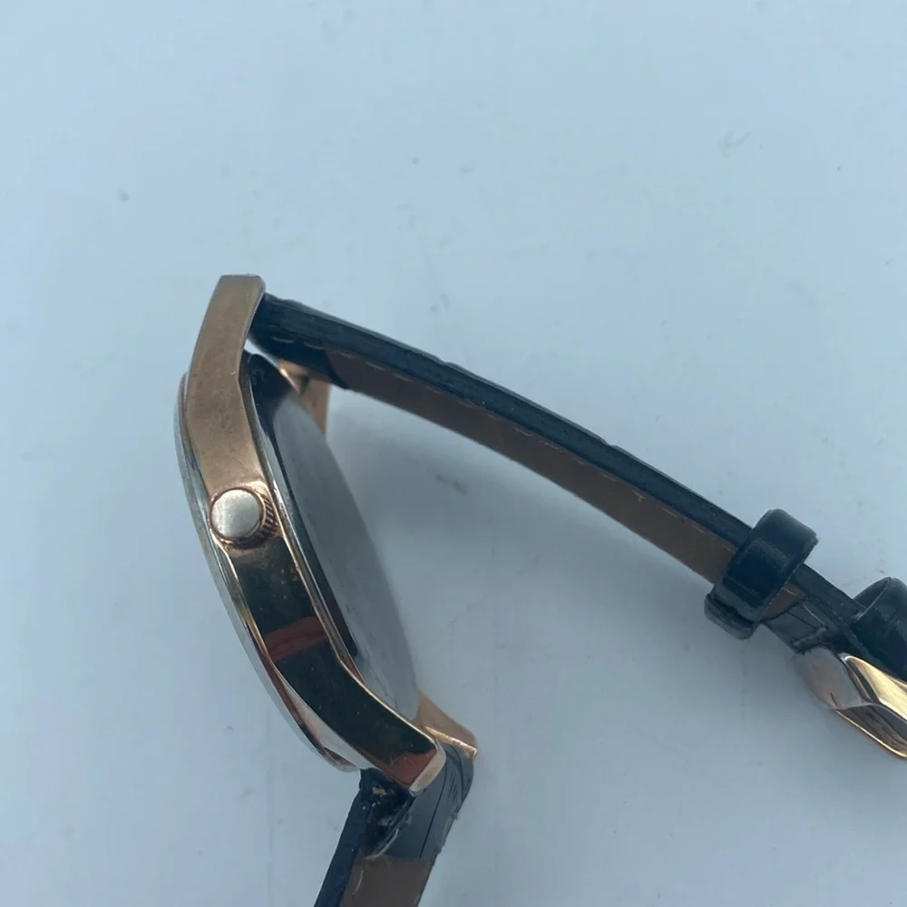 US Polo Assn rose gold tone wristwatch faux leather black band needs battery